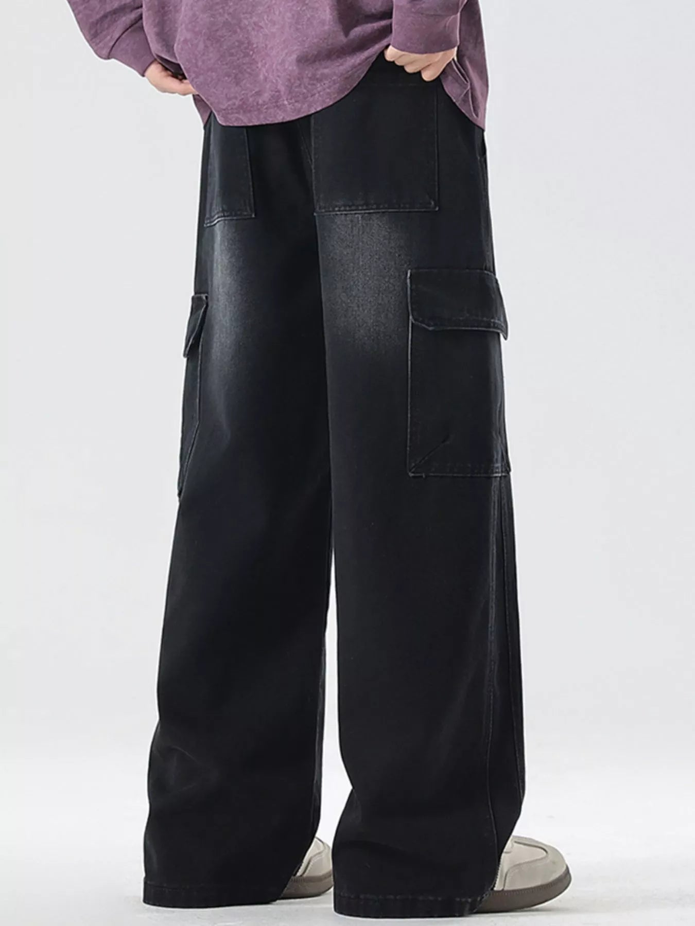 Men's Full Size Wash Wide Leg Cargo Jeans Plus Size Trendsi