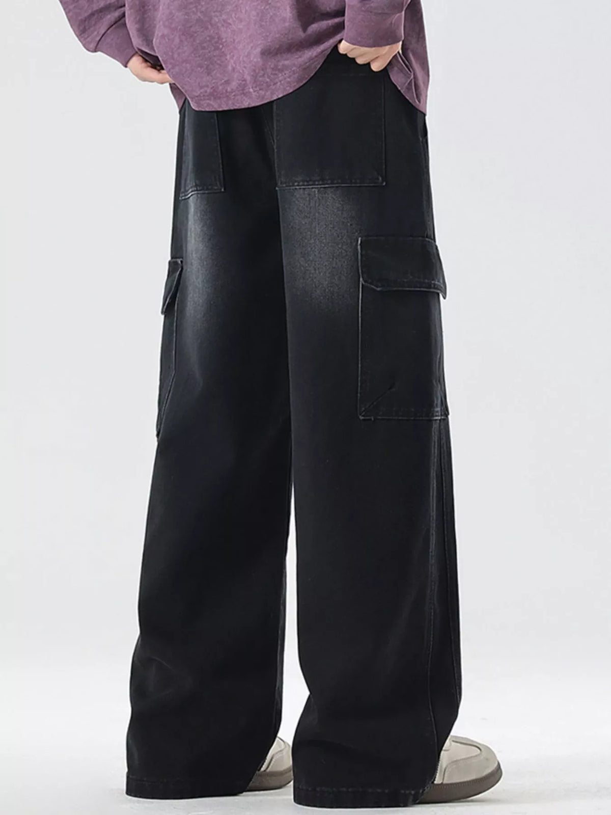 Men's Full Size Wash Wide Leg Cargo Jeans Plus Size Trendsi