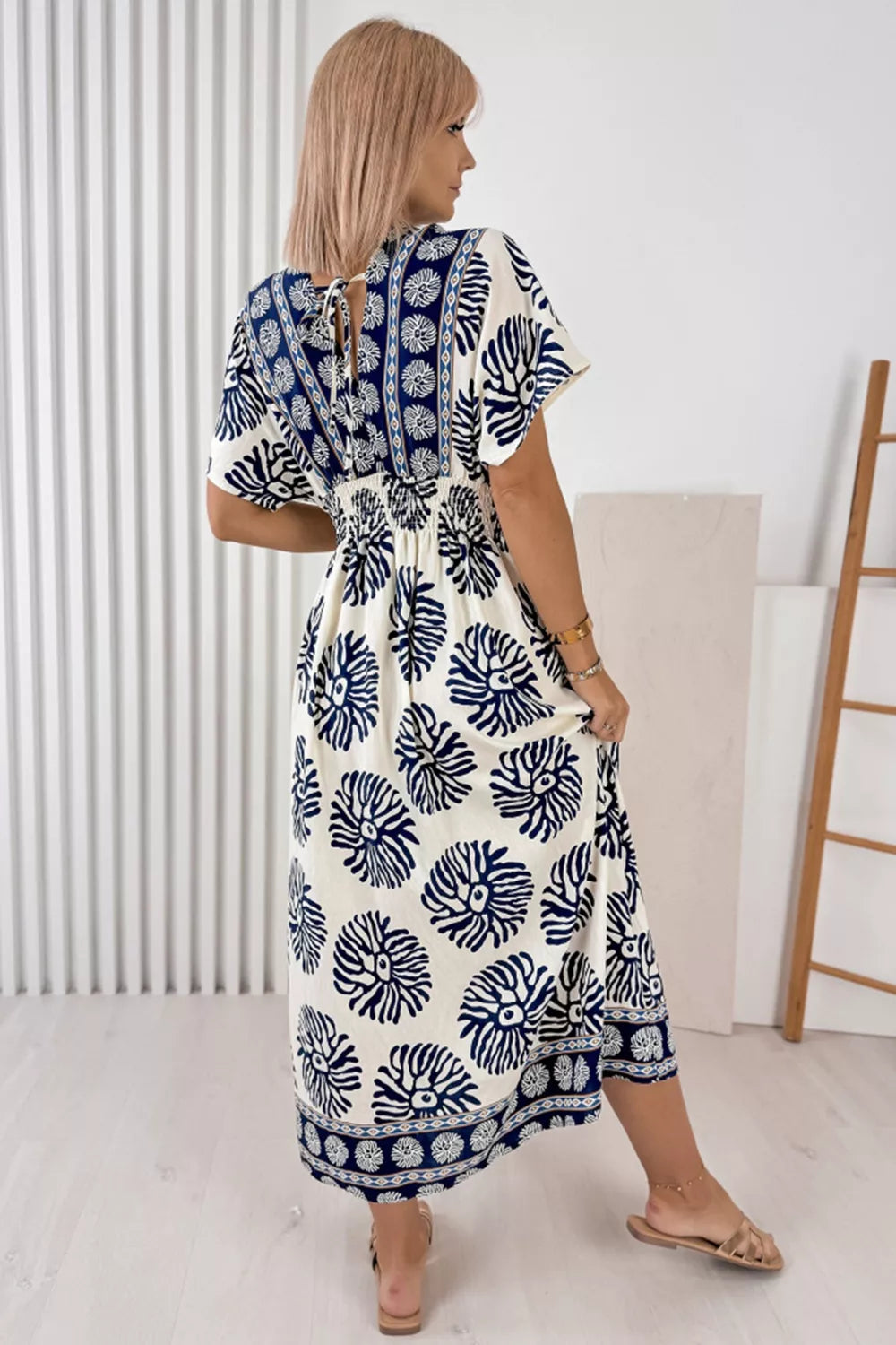 Floral Print Contrast Patchwork V Neck Dolman Dress Trendsi