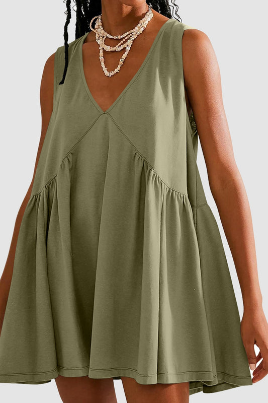 TEEK - Plunge Wide Strap Tank Dress DRESS TEEK Trend Moss S 