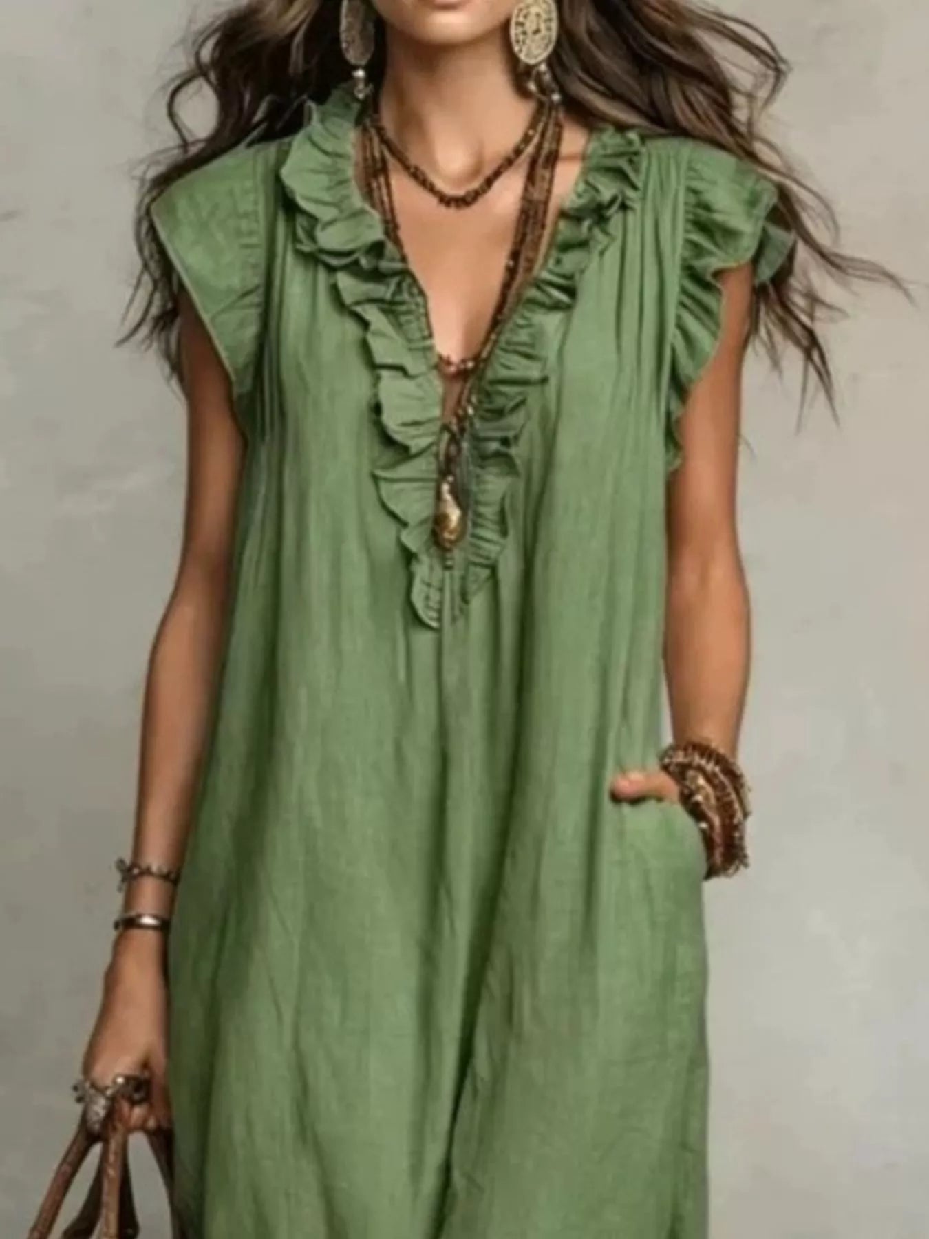 TEEK - Ruffled V-Neck Cap Sleeve Maxi Dress DRESS TEEK Trend