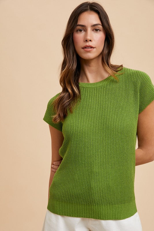 TEEK - Moss Round Neck Short Sleeve Sweater TOPS TEEK Trend