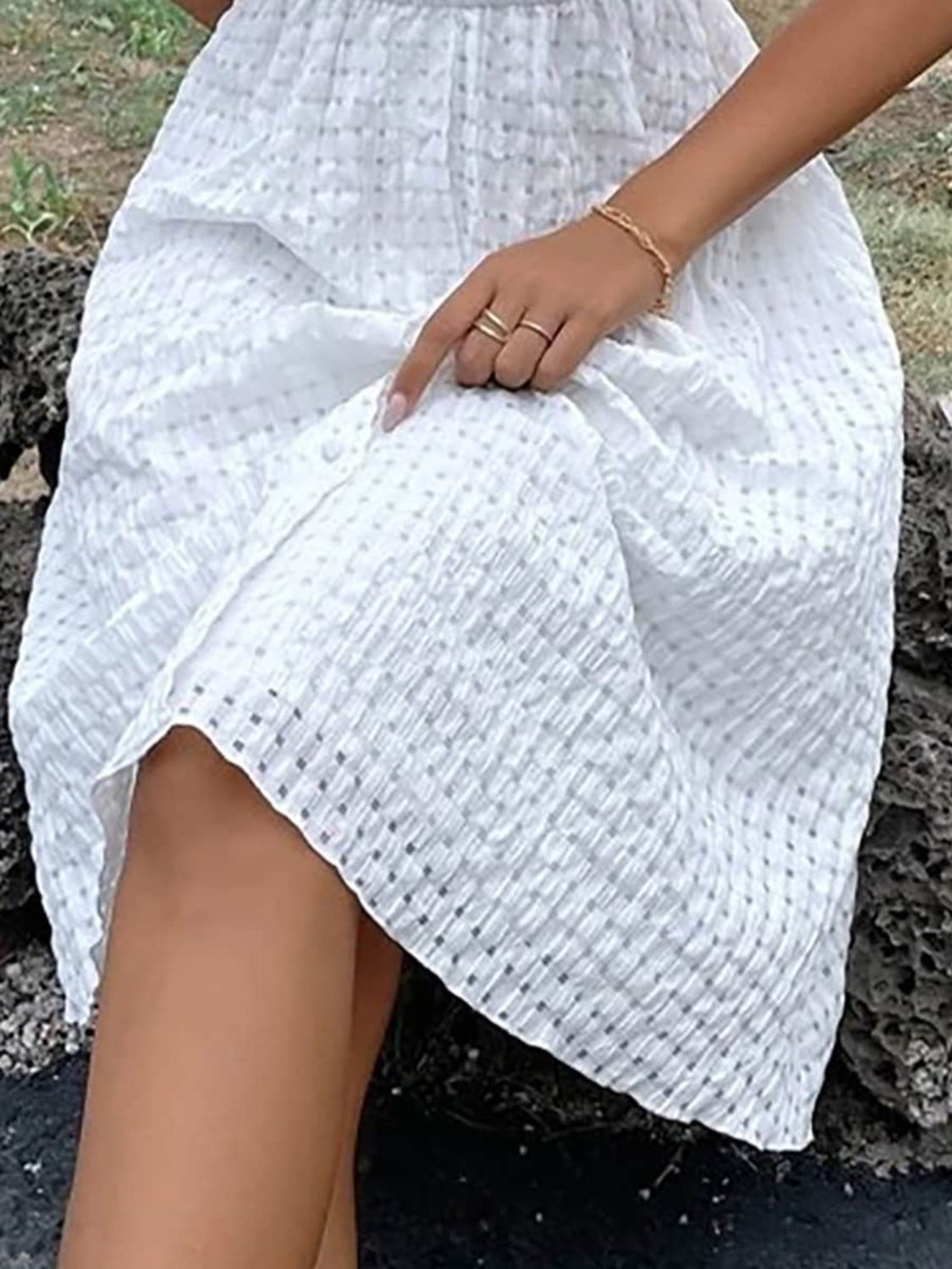 TEEK - White Textured Short Sleeve Dress DRESS TEEK Trend   