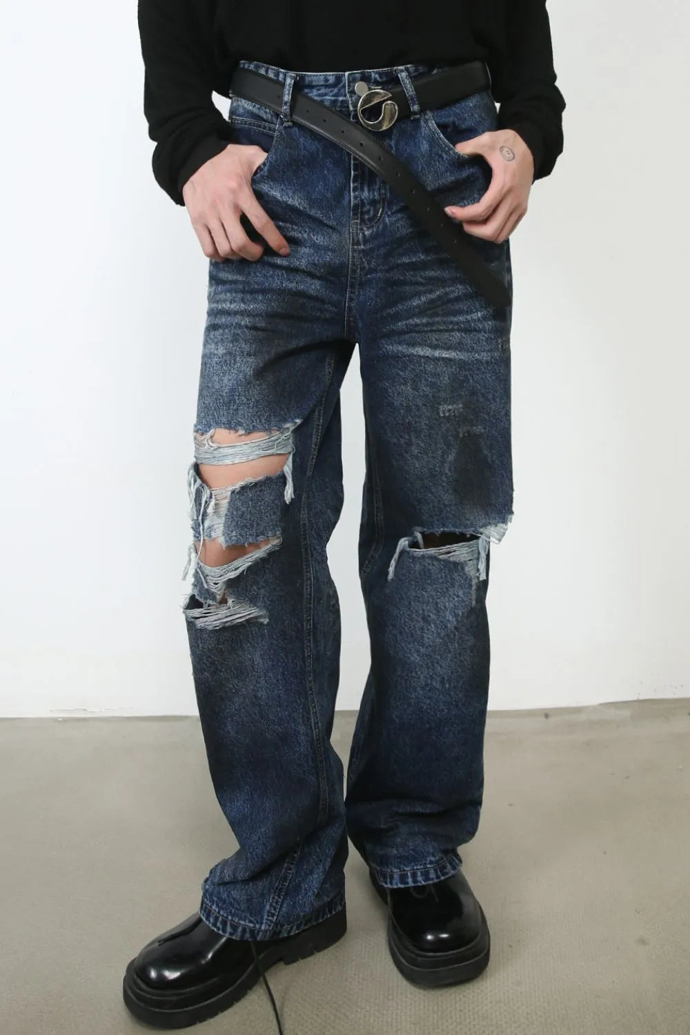 TEEK - Mens Dark Distressed Pocketed Jeans JEANS TEEK Trend
