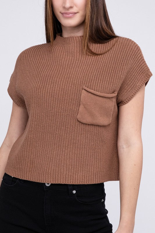 TEEK - Mock Neck Short Sleeve Cropped Sweater SWEATER TEEK FG DEEP CAMEL S 