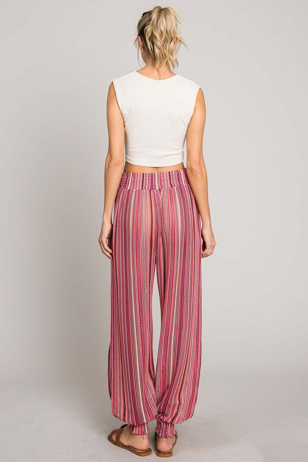 TEEK - Fuchsia Cotton Striped Smocked Cover Up Pants PANTS TEEK Trend   