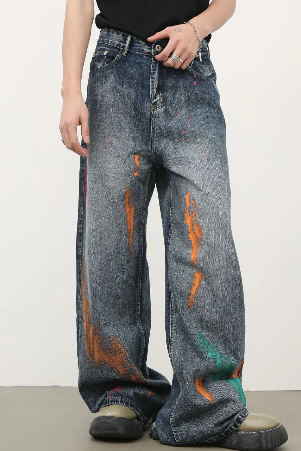 TEEK - Mens Splash Print Wide Leg Jeans JEANS TEEK Trend