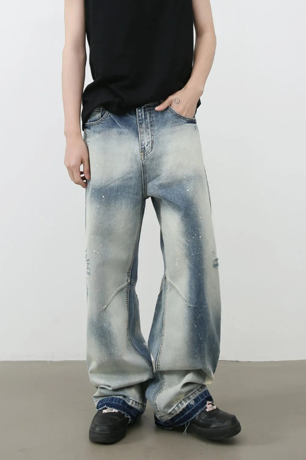 TEEK - Mens Distressed Wide Leg Jeans JEANS TEEK Trend