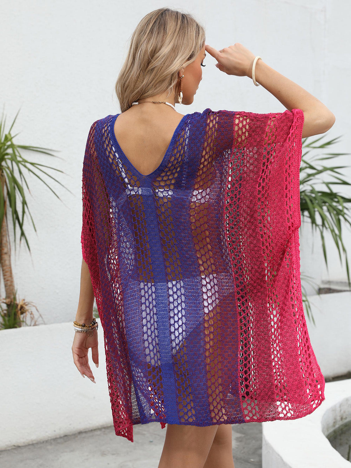 TEEK - Openwork Contrast V-Neck Cover-Up SHAWL TEEK Trend   