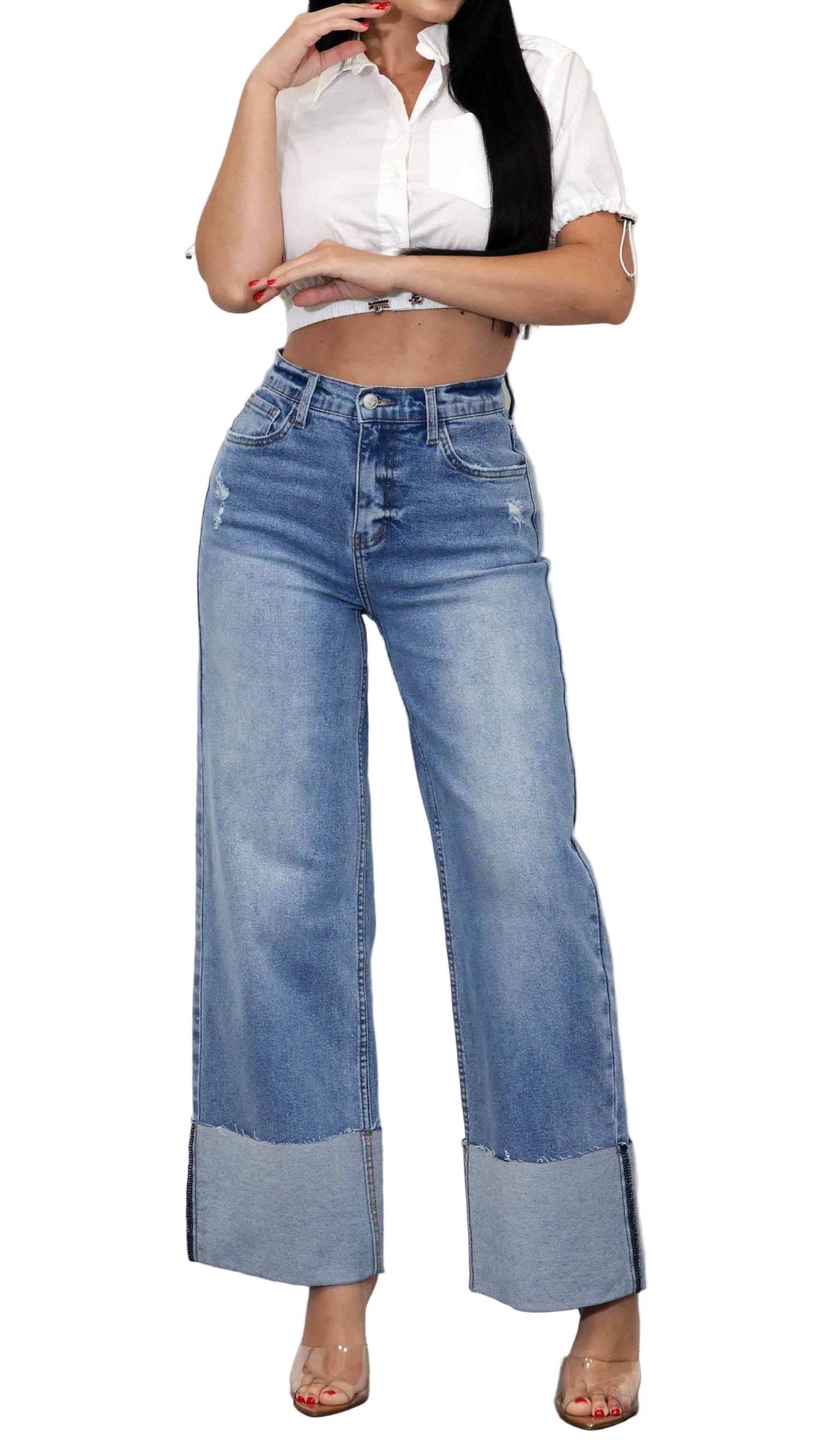 TEEK - Cuff Up Wide Leg Jeans JEANS TEEK RRRB