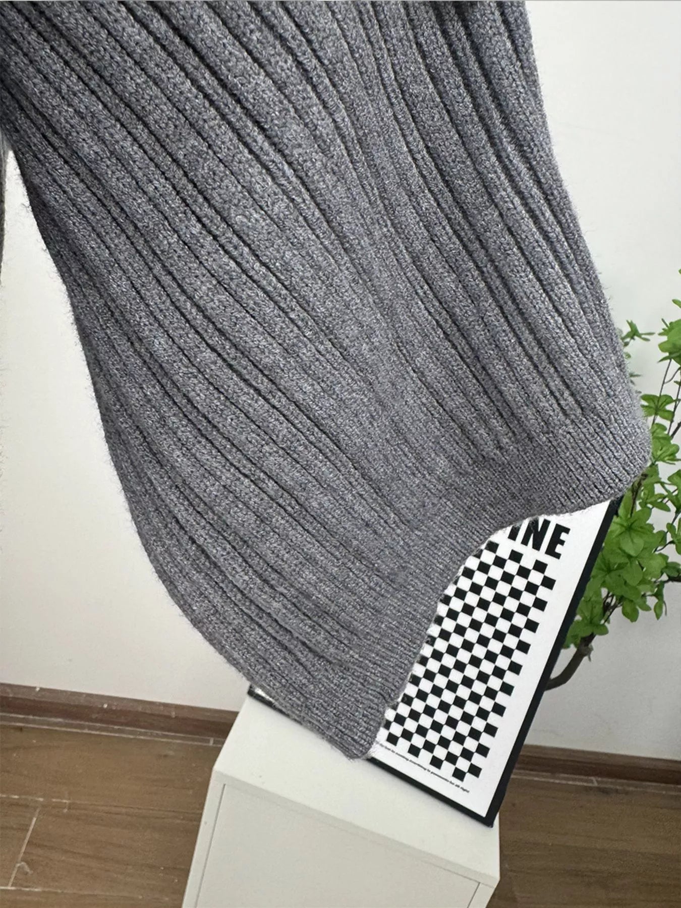 3-Piece Crew Neck Ribbed Sweater and Wide-Leg Pants Set with Scarf Trendsi