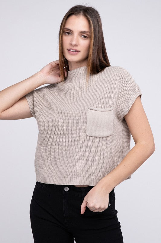 TEEK - Mock Neck Short Sleeve Cropped Sweater SWEATER TEEK FG   