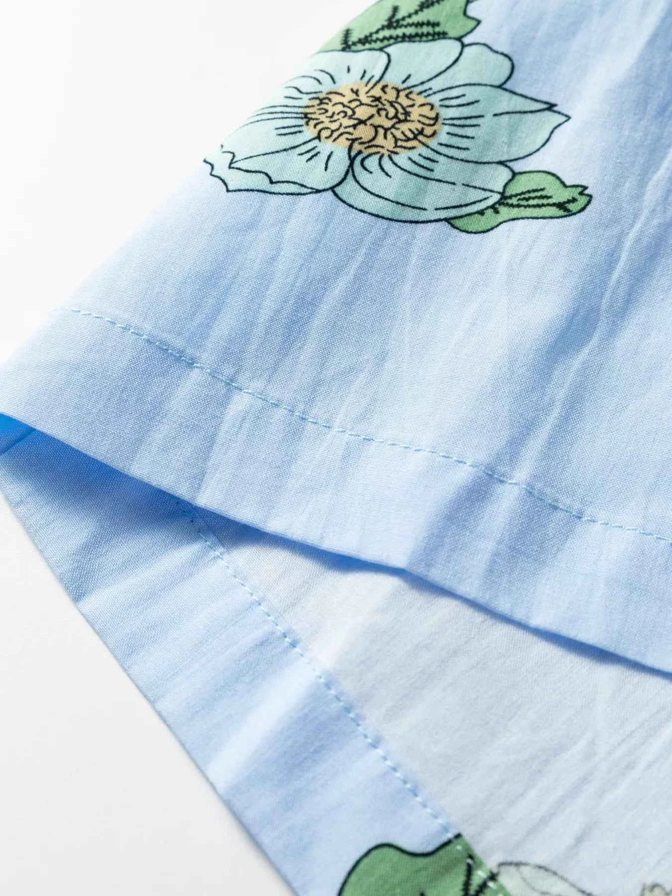 Floral Print Contrast Striped Trim Ruffled V Neck Fall Blouse Trendsi