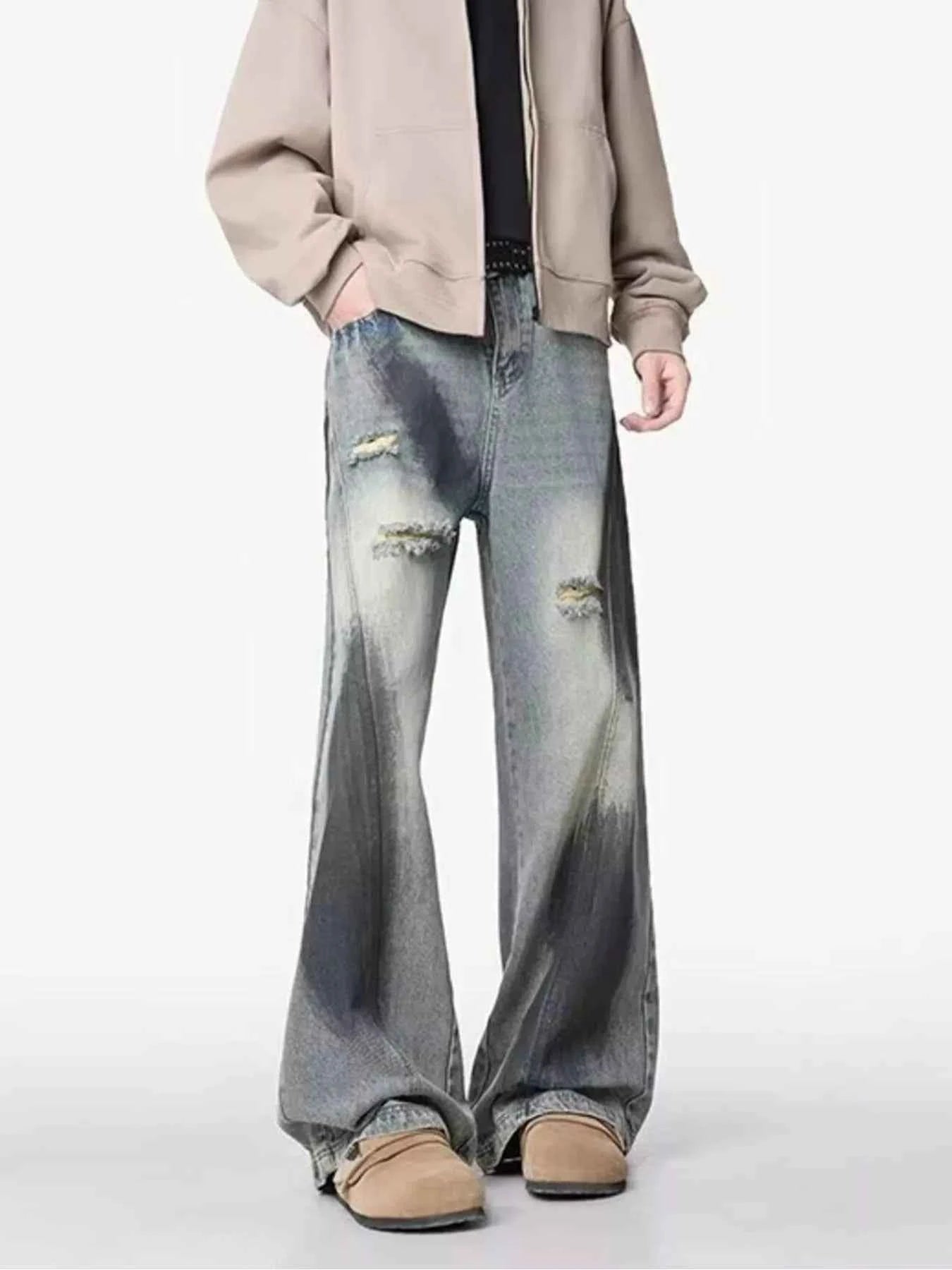 Men's Plus Size Distressed Wide Leg Jeans Trendsi
