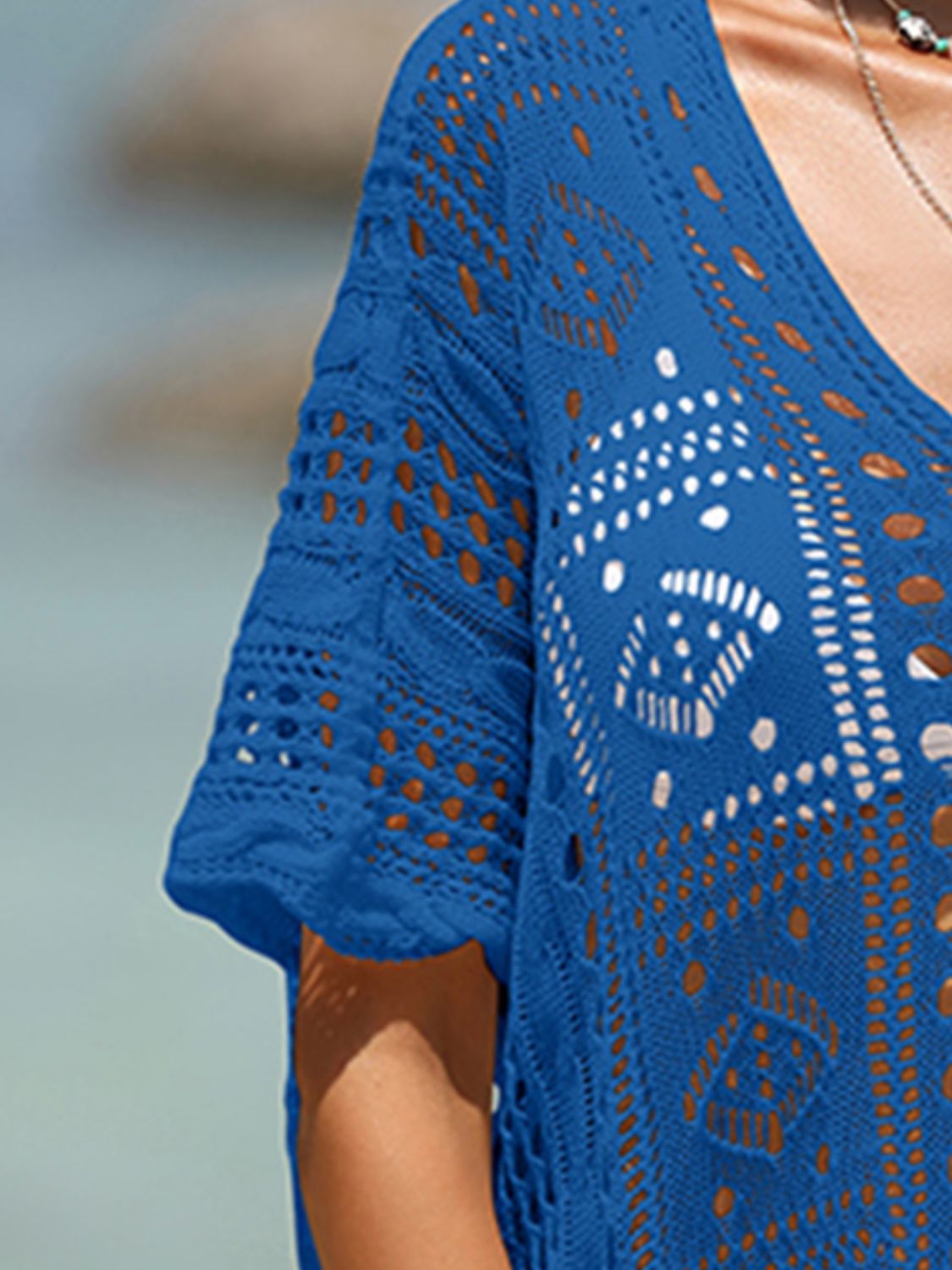 TEEK - Knit Mesh Half Sleeve Cover-Up DRESS TEEK Trend Royal Blue One Size 