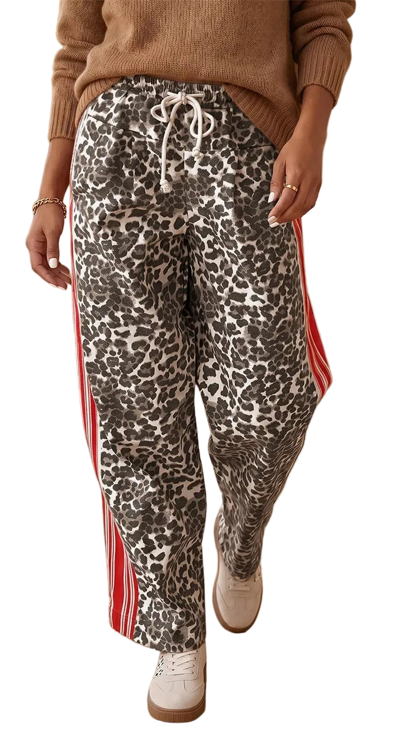 Leopard Patchwork Elastic Waist Jeans Trendsi Leopard 4