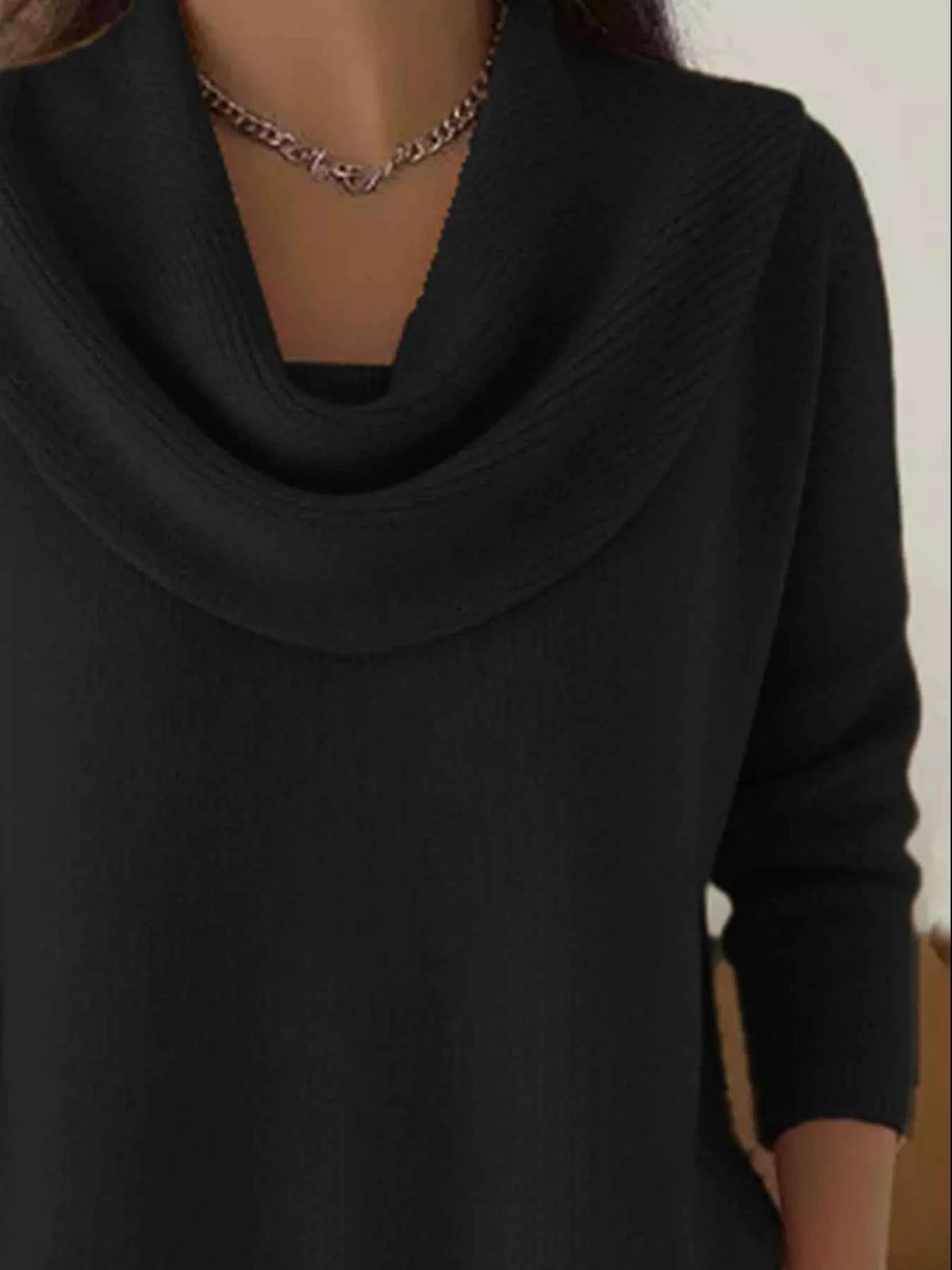 Drape Neck Long Sleeve Knit Top Trendsi