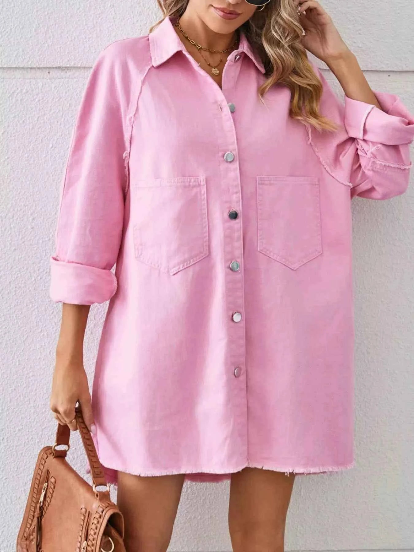 TEEK - Button-Down Raw Hem Denim Dress DRESS TEEK Trend