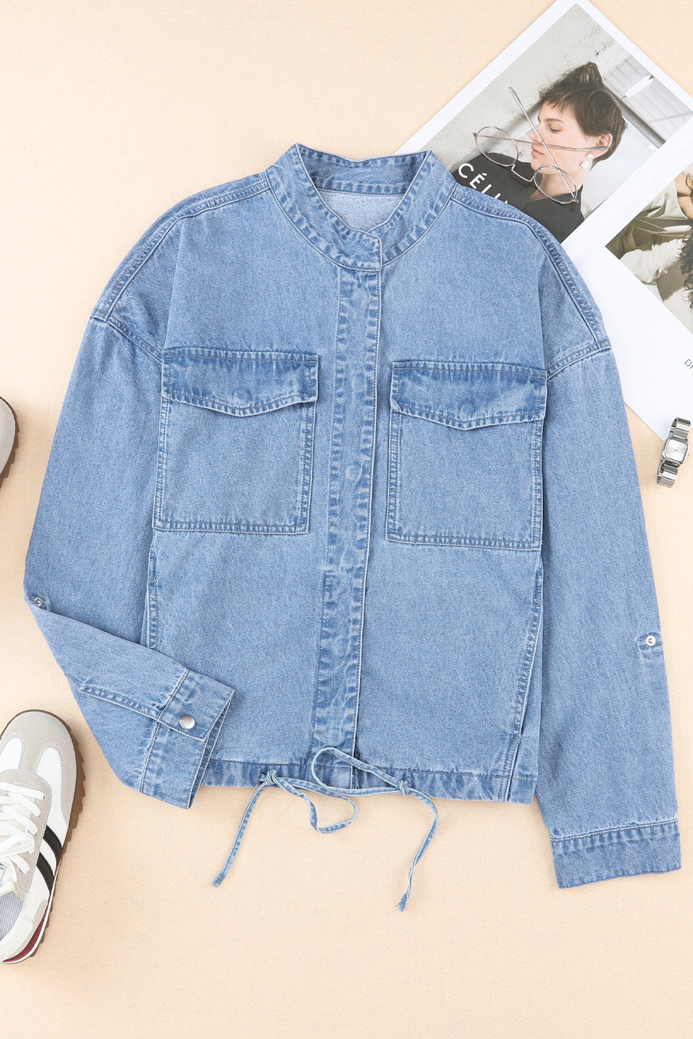 TEEK - Drawstring Snap Down Denim Jacket with Chest Pockets JACKET TEEK Trend