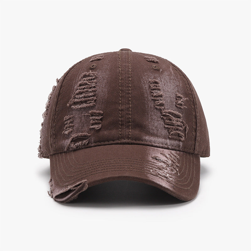 TEEK - Distressed Adjustable Cotton Baseball Cap HAT TEEK Trend Coffee Brown  