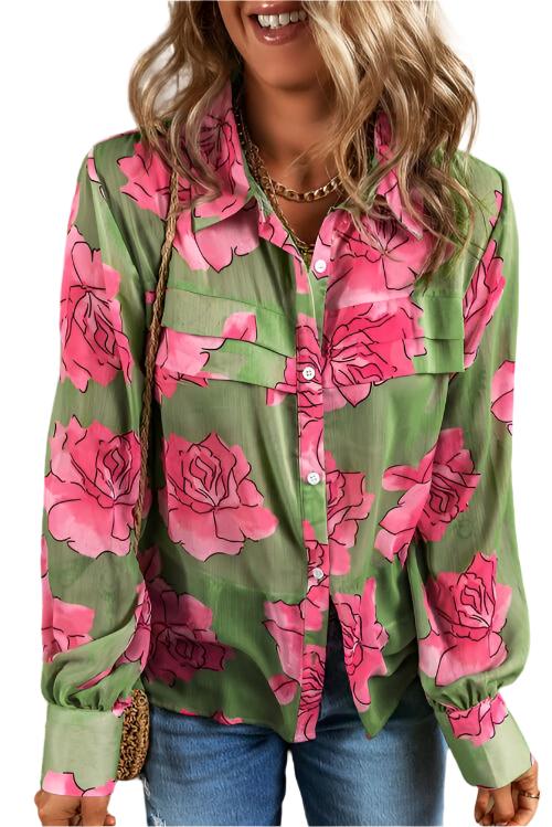 TEEK - Green Rosy Long Sleeve Shirt TOPS TEEK FG S  