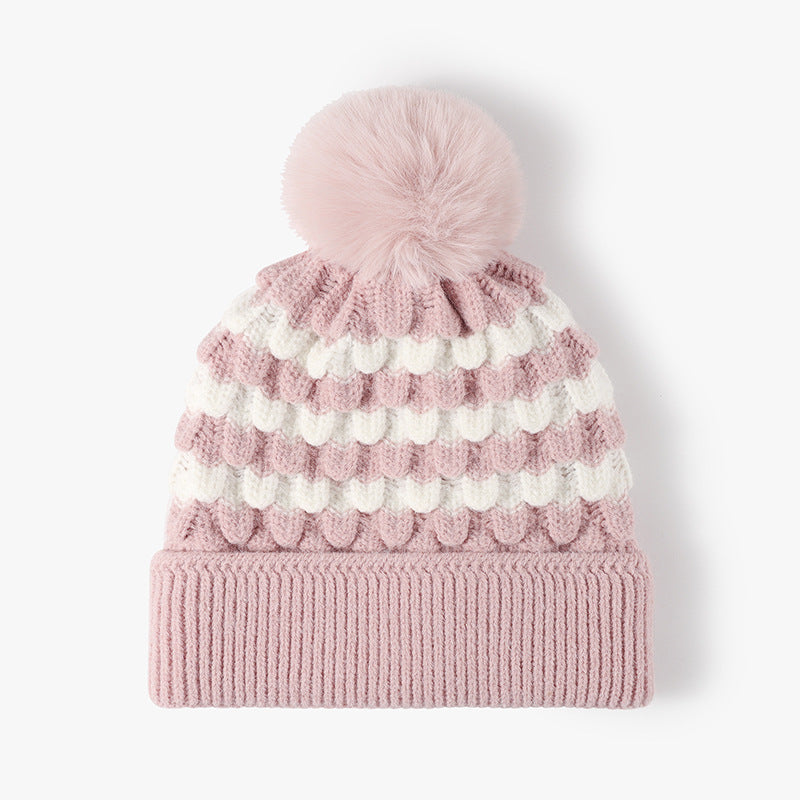 TEEK - Striped Contrast Knit Hat with Pom-pom HAT TEEK Trend Blush Pink