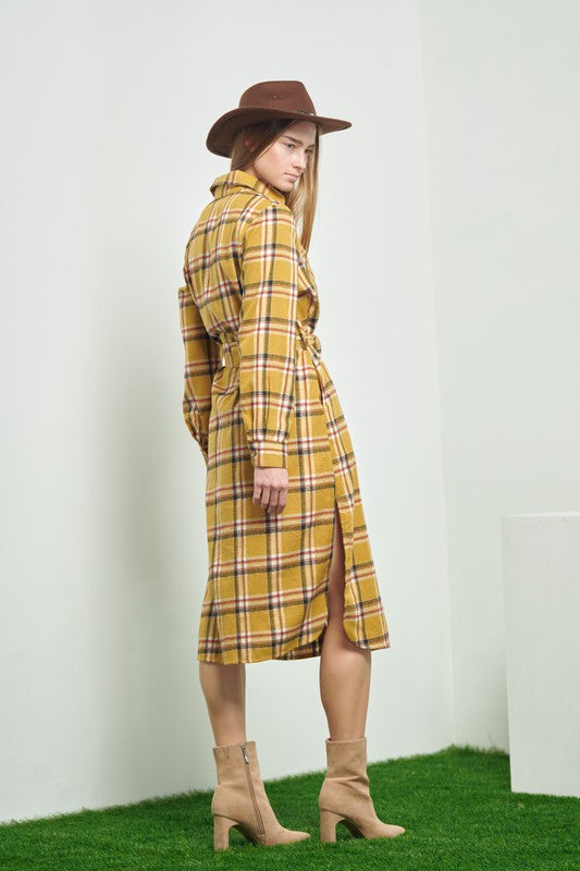 TEEK - PLAID PRINT COLLAR LONG SHIRT DRESS DRESS TEEK FG   