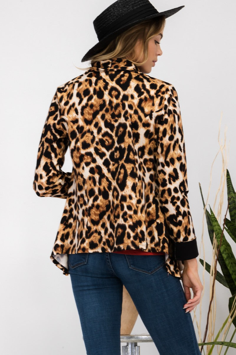 TEEK - Leopard Open Front Long Sleeve Blazer JACKET TEEK Trend