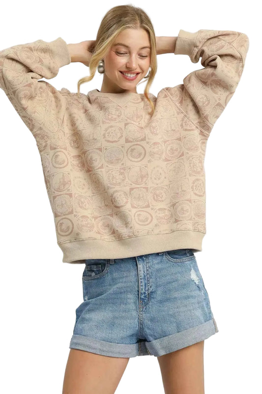TEEK - Coin Stamp Print Sweatshirt TOPS TEEK Trend TAN S