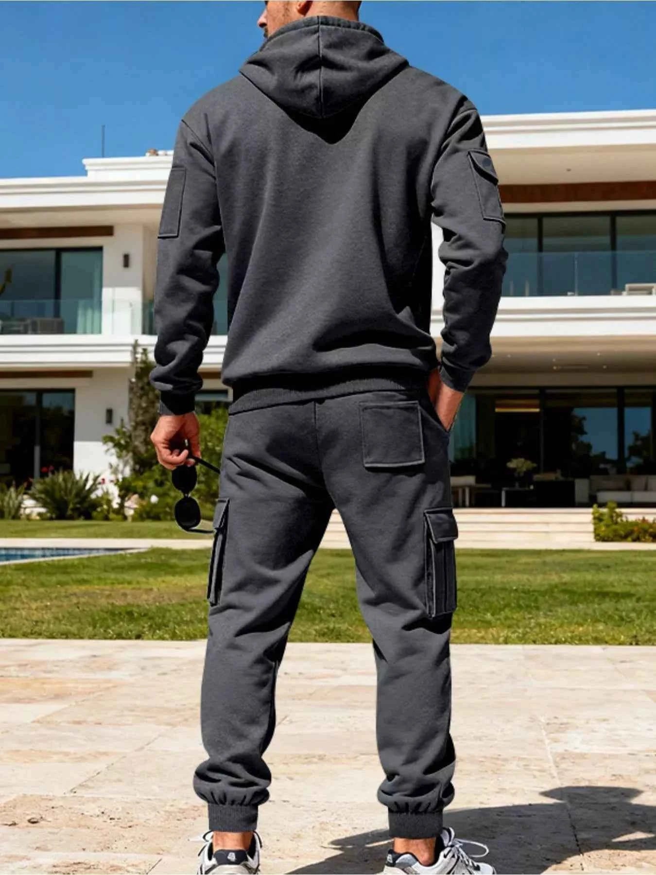 TEEK - Mens Full Size Half Zip Hoodie and Cargo Pants Set SET TEEK Trend