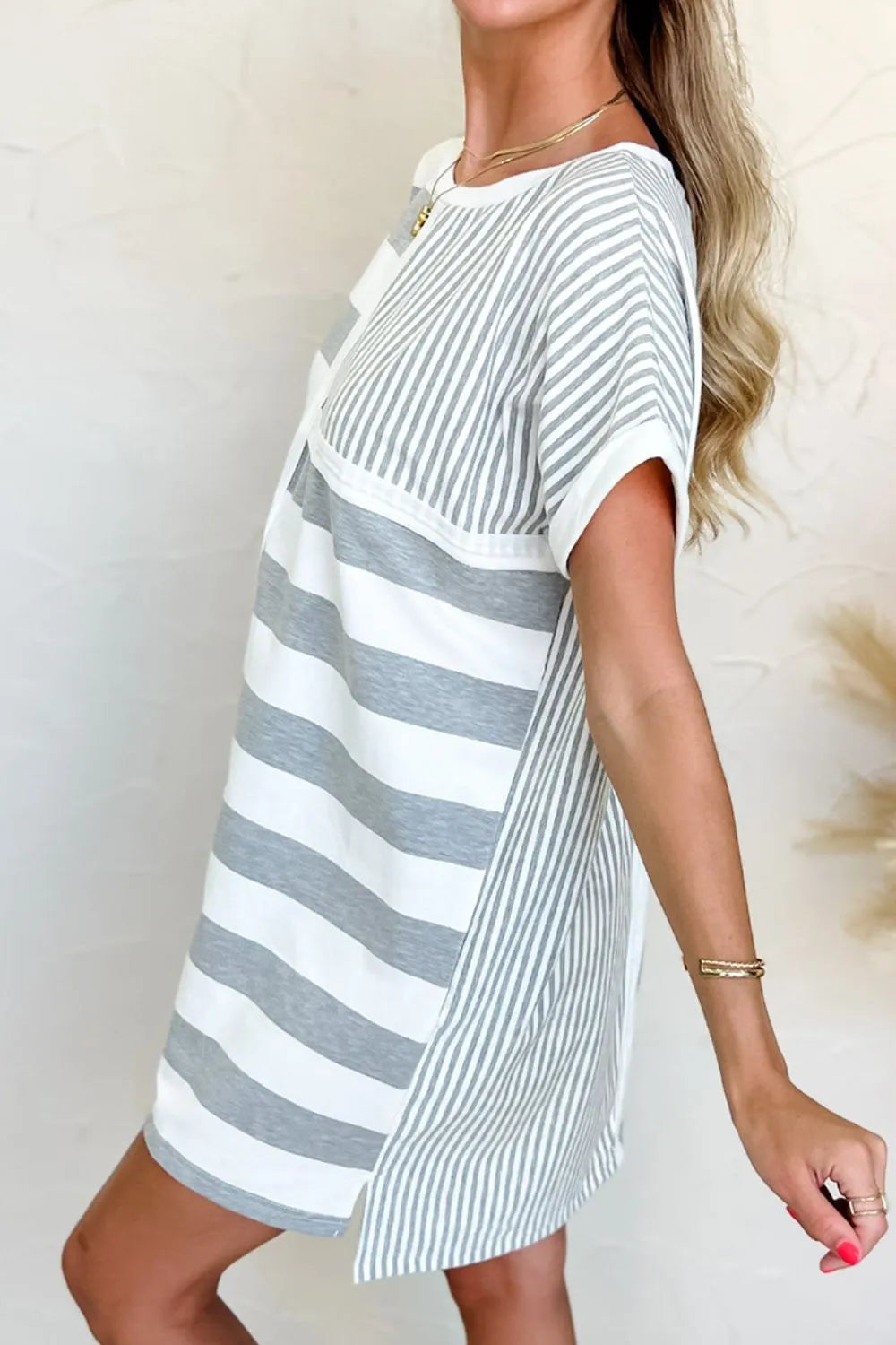 TEEK - Stripe Mixed Short Sleeve Shift Tee Dress DRESS TEEK Trend