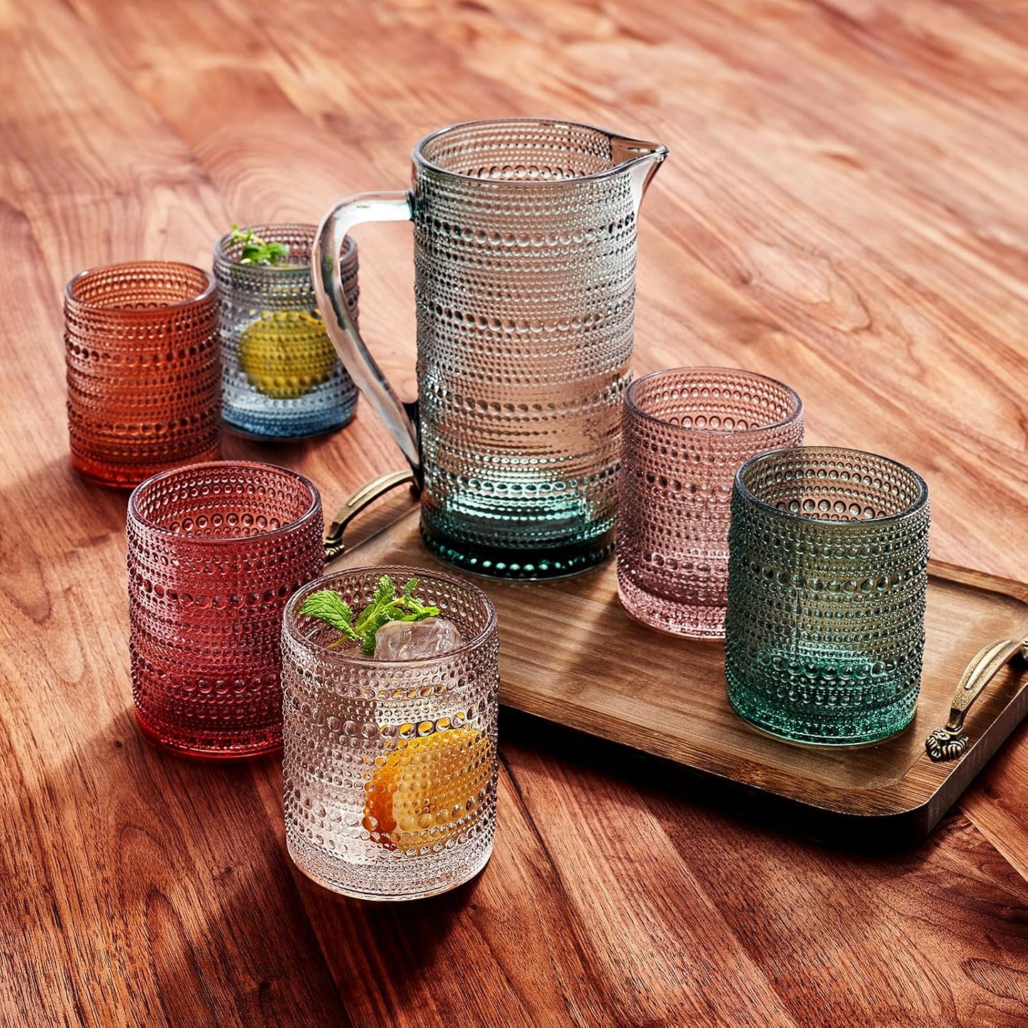 TEEK - Tonal Hobnail Pitcher & Lowball Glassware Set HOME DECOR TEEK KS
