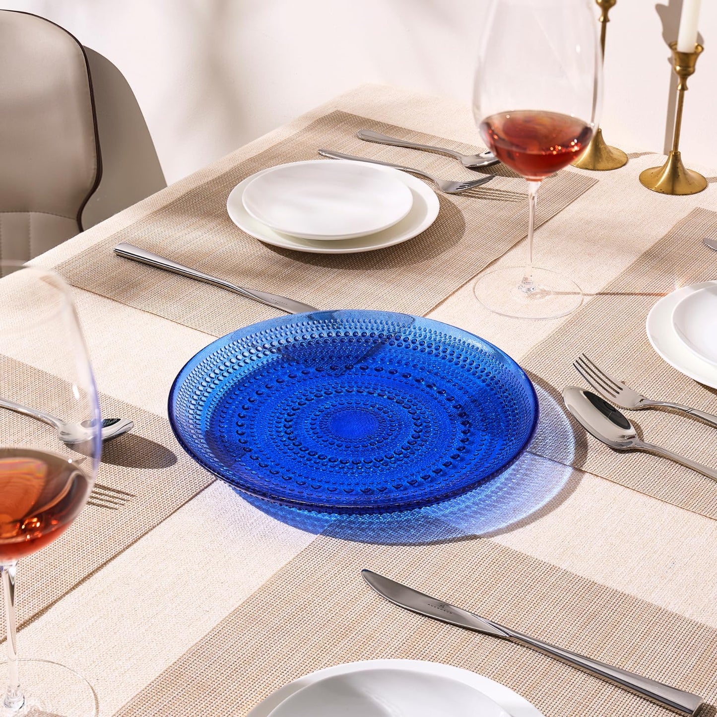 TEEK - Glass Hobnail Dinner Charger Plates Set | Dark Blue HOME DECOR TEEK KS