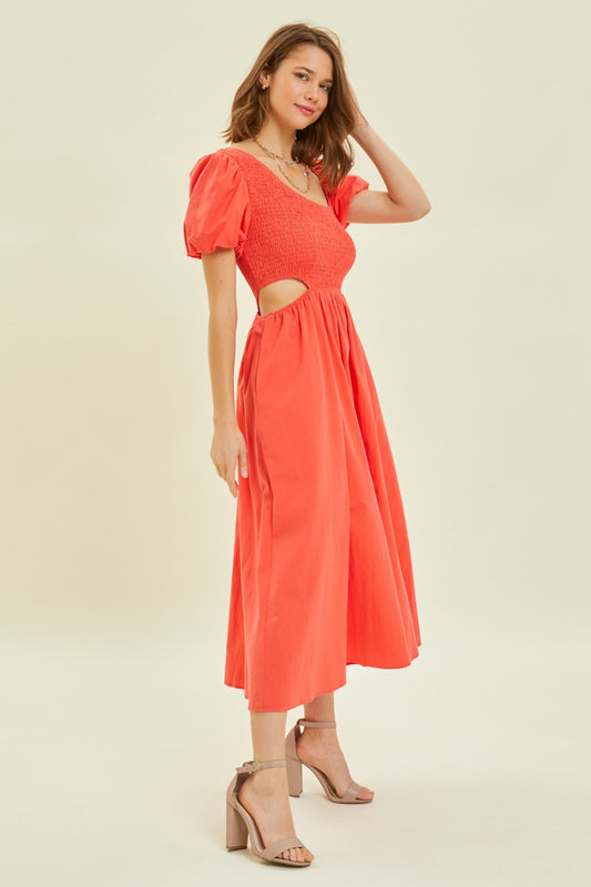 HEYSON Smocked Cutout Midi Dress  TEEK Trend Cherry Red S 