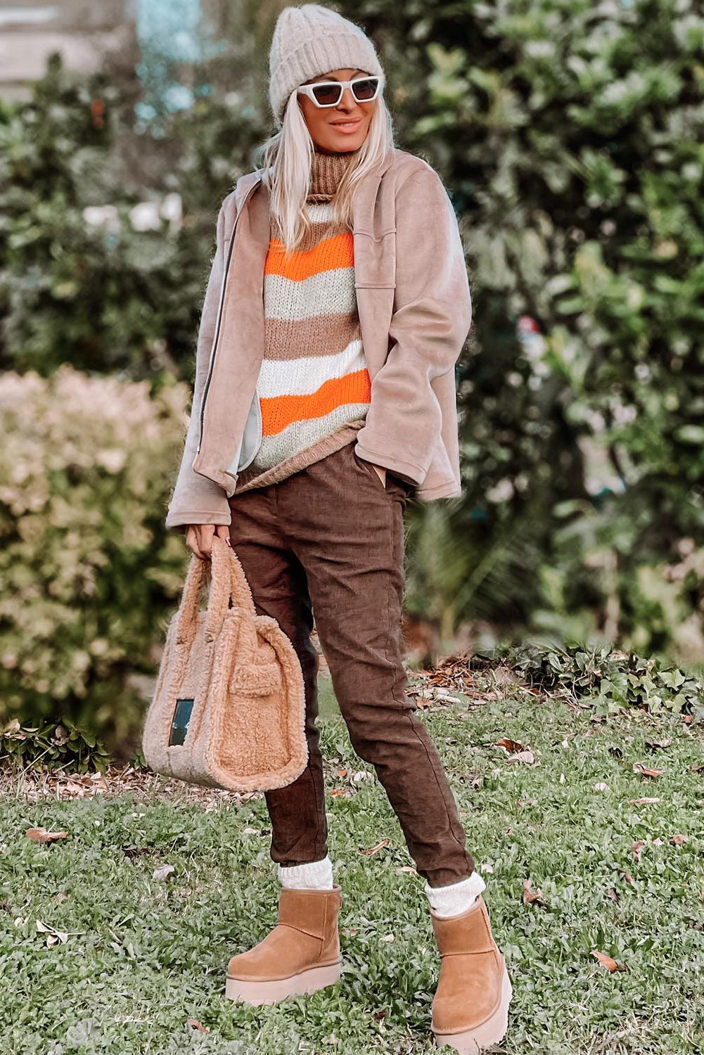 TEEK - Orange Beige Color Block Striped Turtleneck Sweater TOPS TEEK Trend