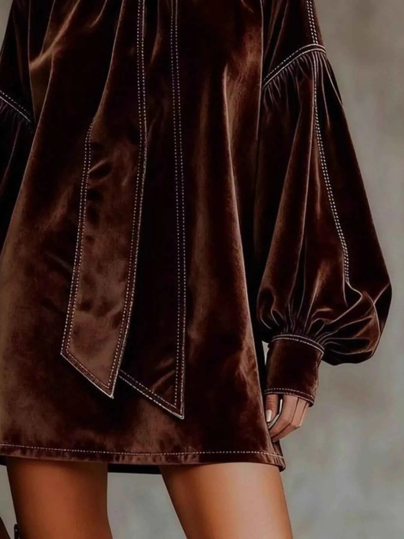 TEEK - Velvet Bow-Tie Long Sleeve Mini Dress DRESS TEEK Trend