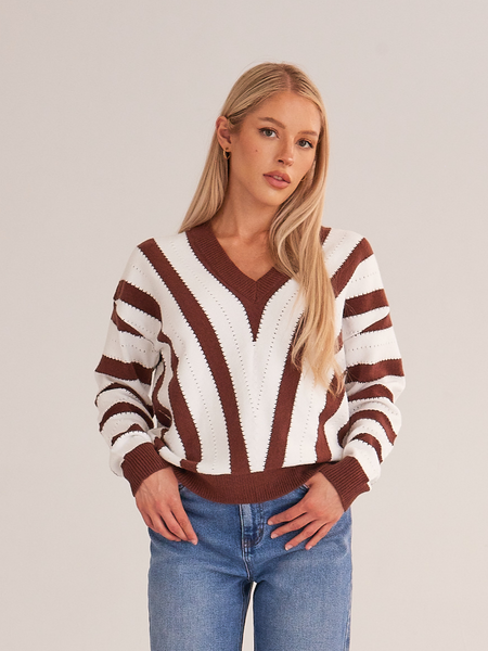 TEEK - V Stripe Pullover Knit Sweater SWEATER TEEK   