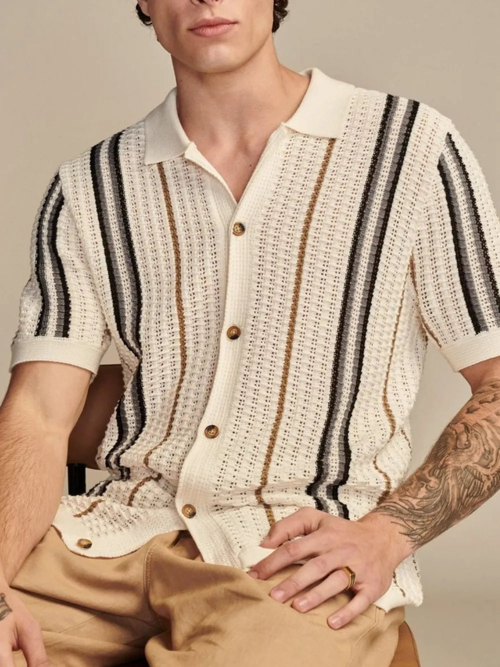 TEEK - Mens Striped Collared Neck Short Sleeve Shirt TOPS TEEK Trend