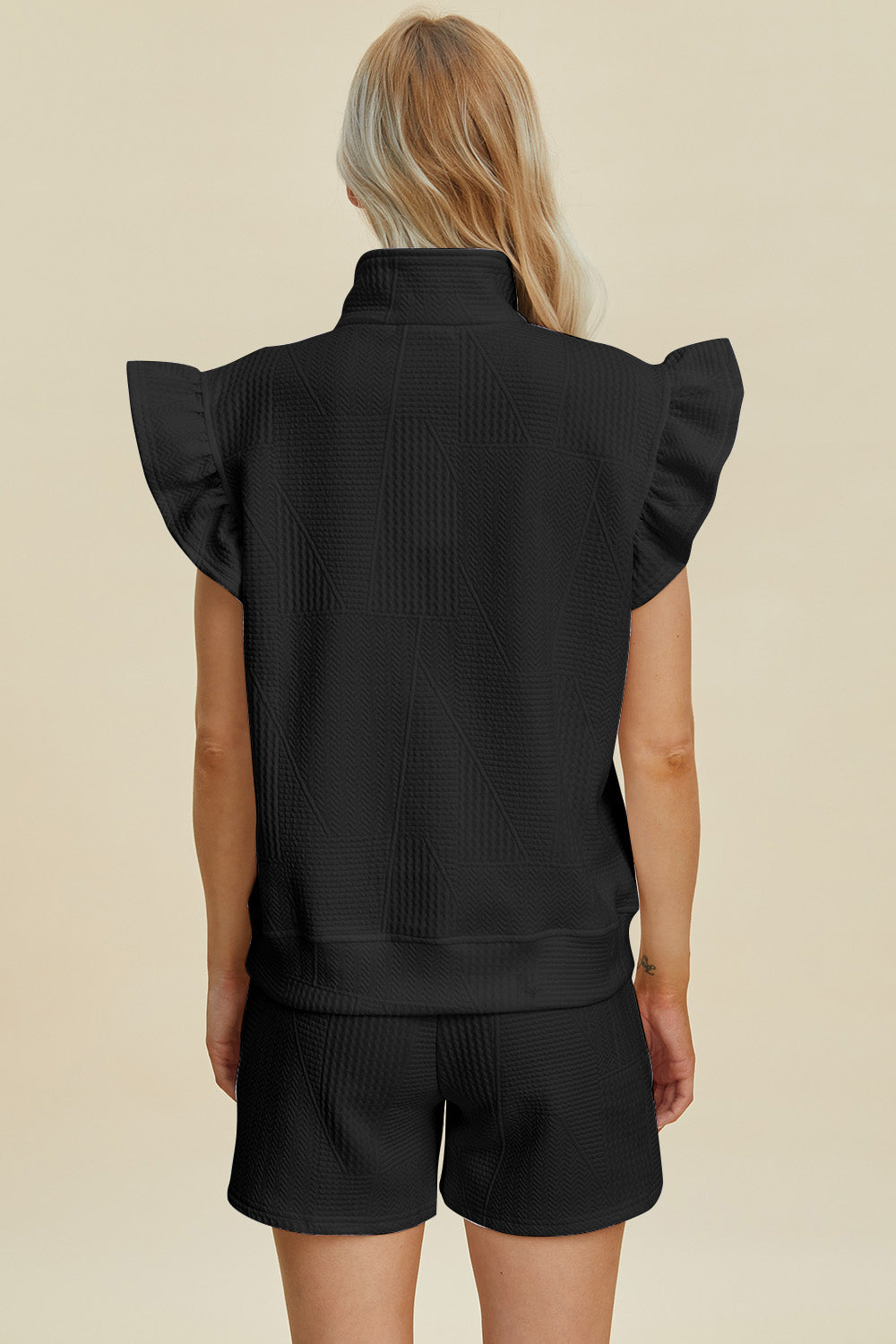 TEEK - Ruffled Textured Sleeve Top Shorts Set SET TEEK Trend   