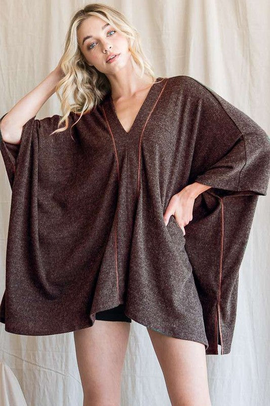 TEEK - V-NECK PONCHO TOP TOPS TEEK FG CHOCOALTE ONE SIZE (S-M) 