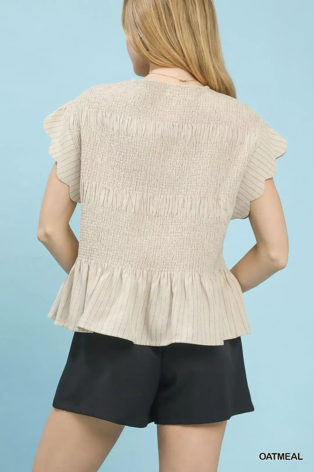 TEEK - Pinstripe Smocked Peplum Top TOPS TEEK Trend
