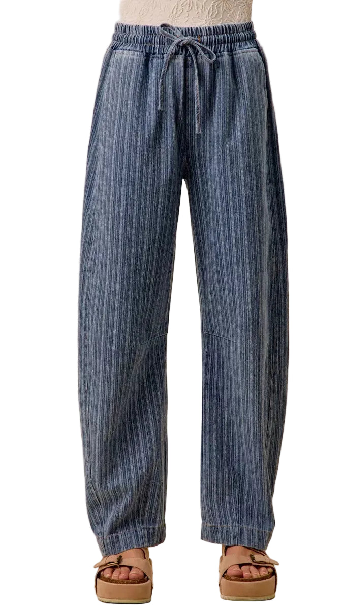 TEEK - Striped Denim Barrel Jeans Drawstring Waistband JEANS TEEK Trend DENIM S