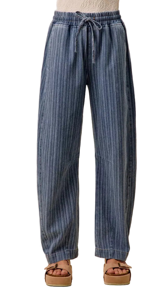 TEEK - Striped Denim Barrel Jeans Drawstring Waistband JEANS TEEK Trend DENIM S