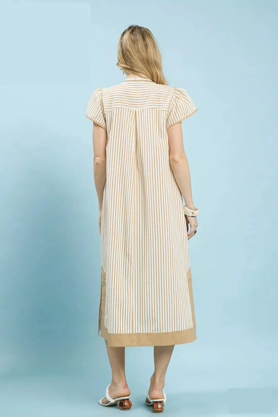 Umgee Stripe Midi Dress with Lace Trim Trendsi