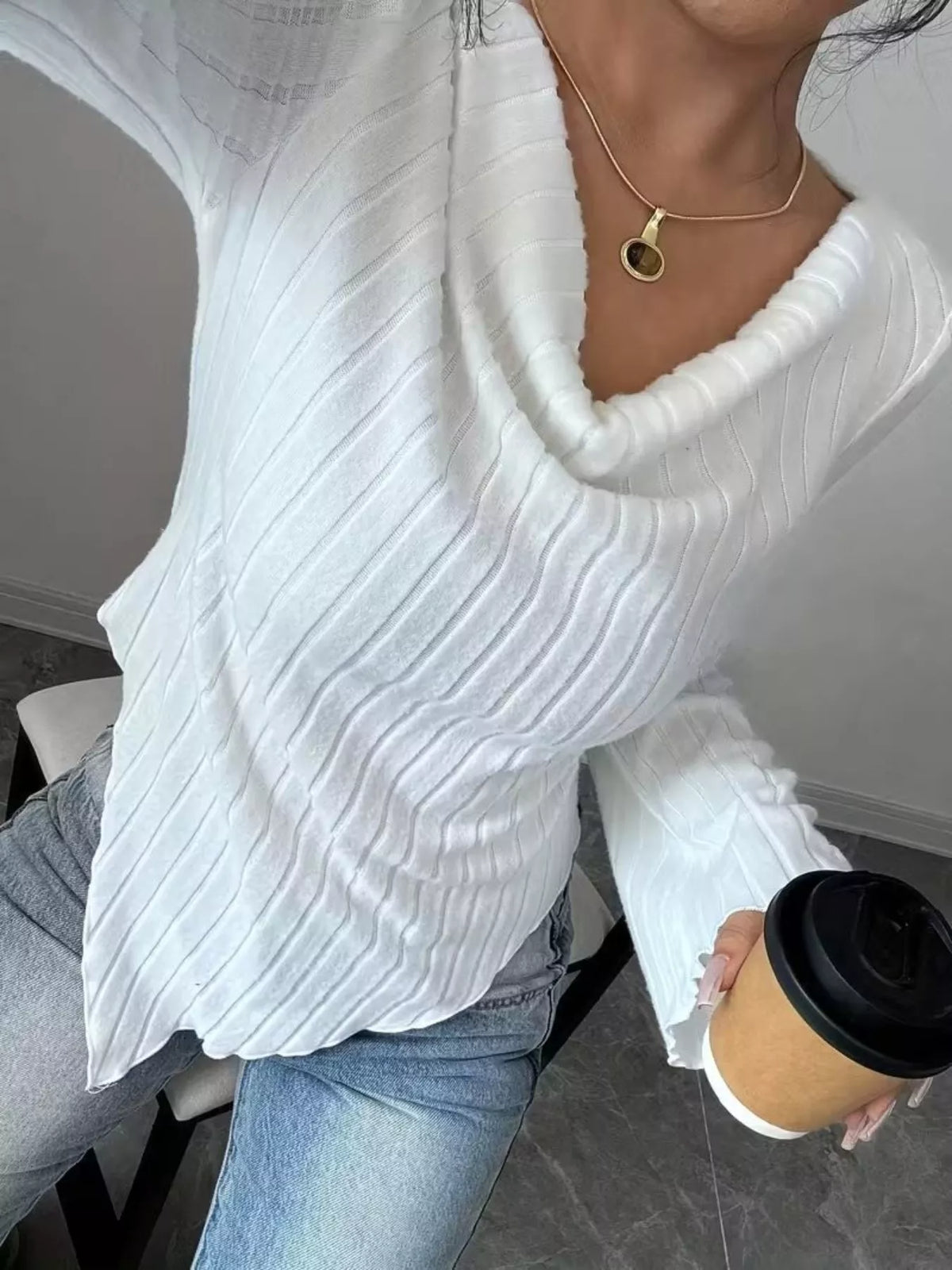 TEEK - Cowl Neck Ribbed Knit Top TOPS TEEK Trend
