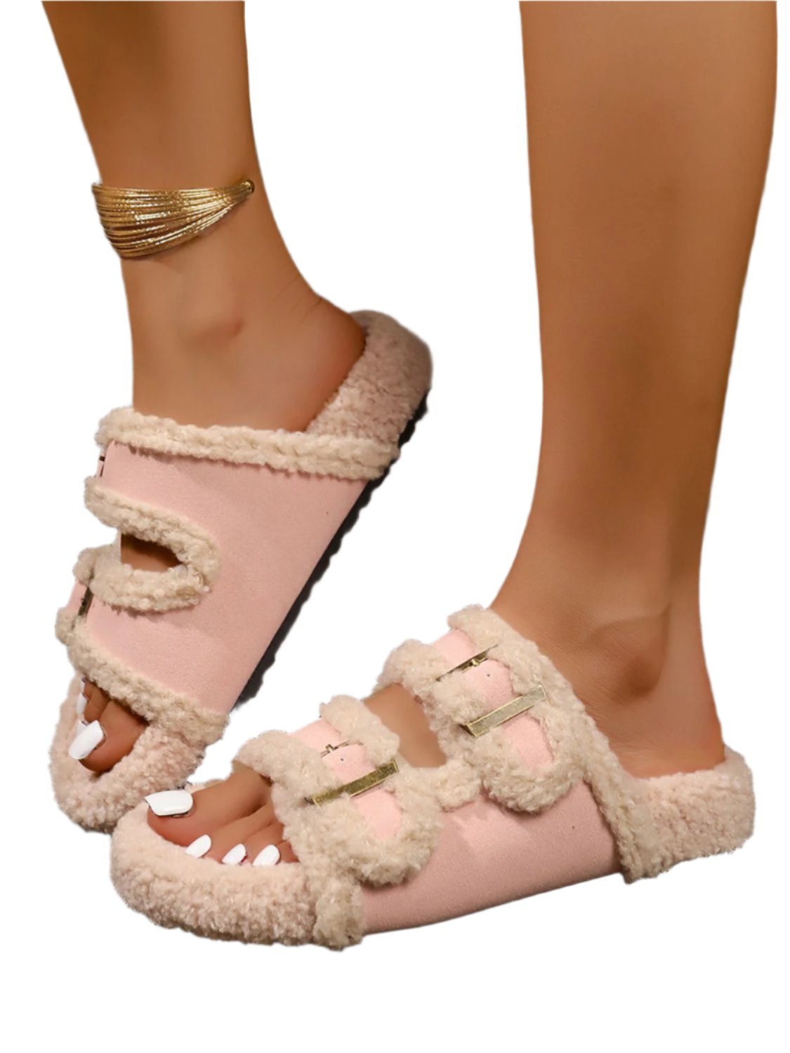 TEEK - Faux Fur Contrast Open Toe Slippers SHOES TEEK Trend Pink 35(US5.5)