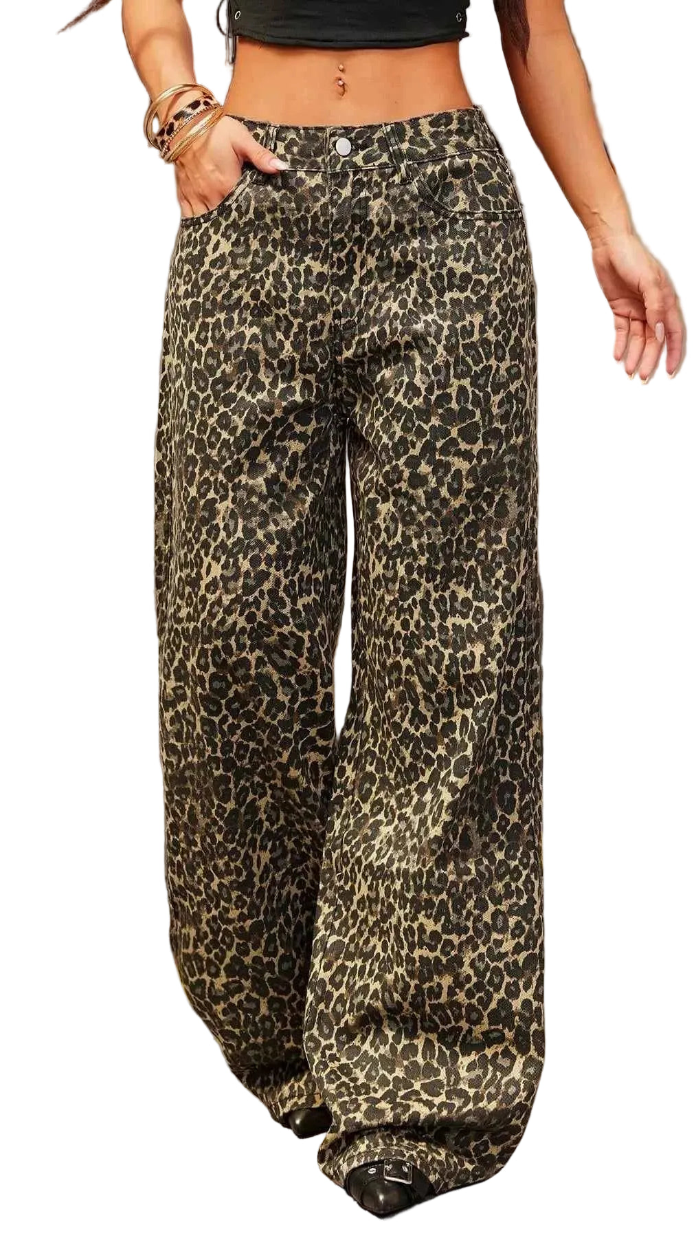 TEEK - Leopard Print Wide Leg Jeans JEANS TEEK Trend Leopard XS