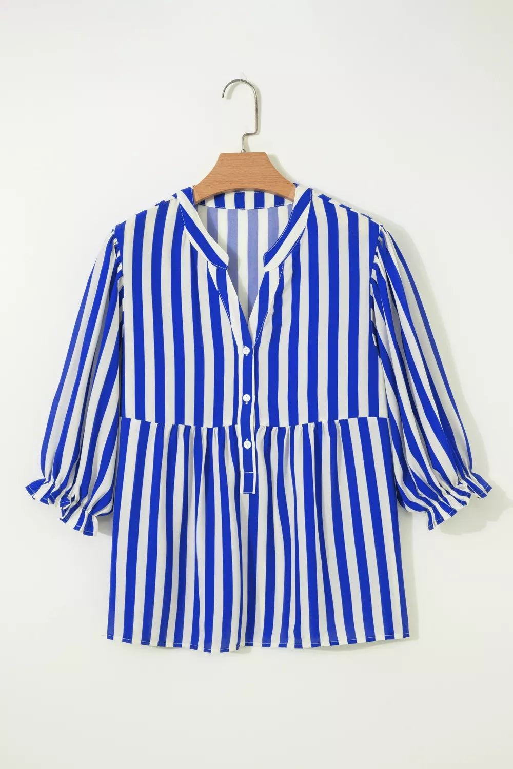 Stripe Balloon Sleeve Loose Button Up Shirt Trendsi