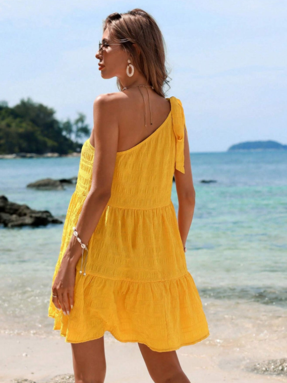 TEEK - Yellow Tied Single Shoulder Dress DRESS TEEK Trend   