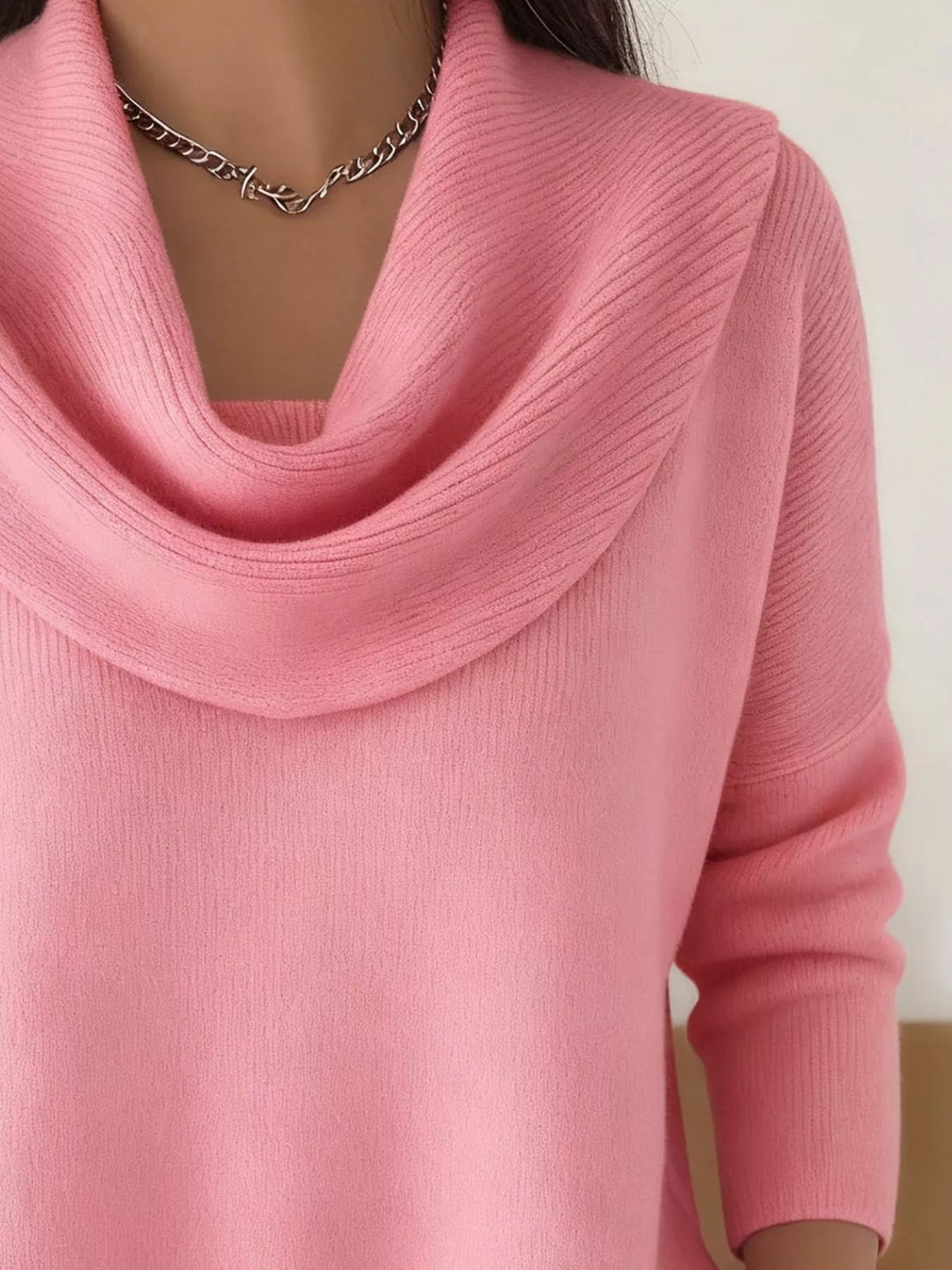 Drape Neck Long Sleeve Knit Top Trendsi